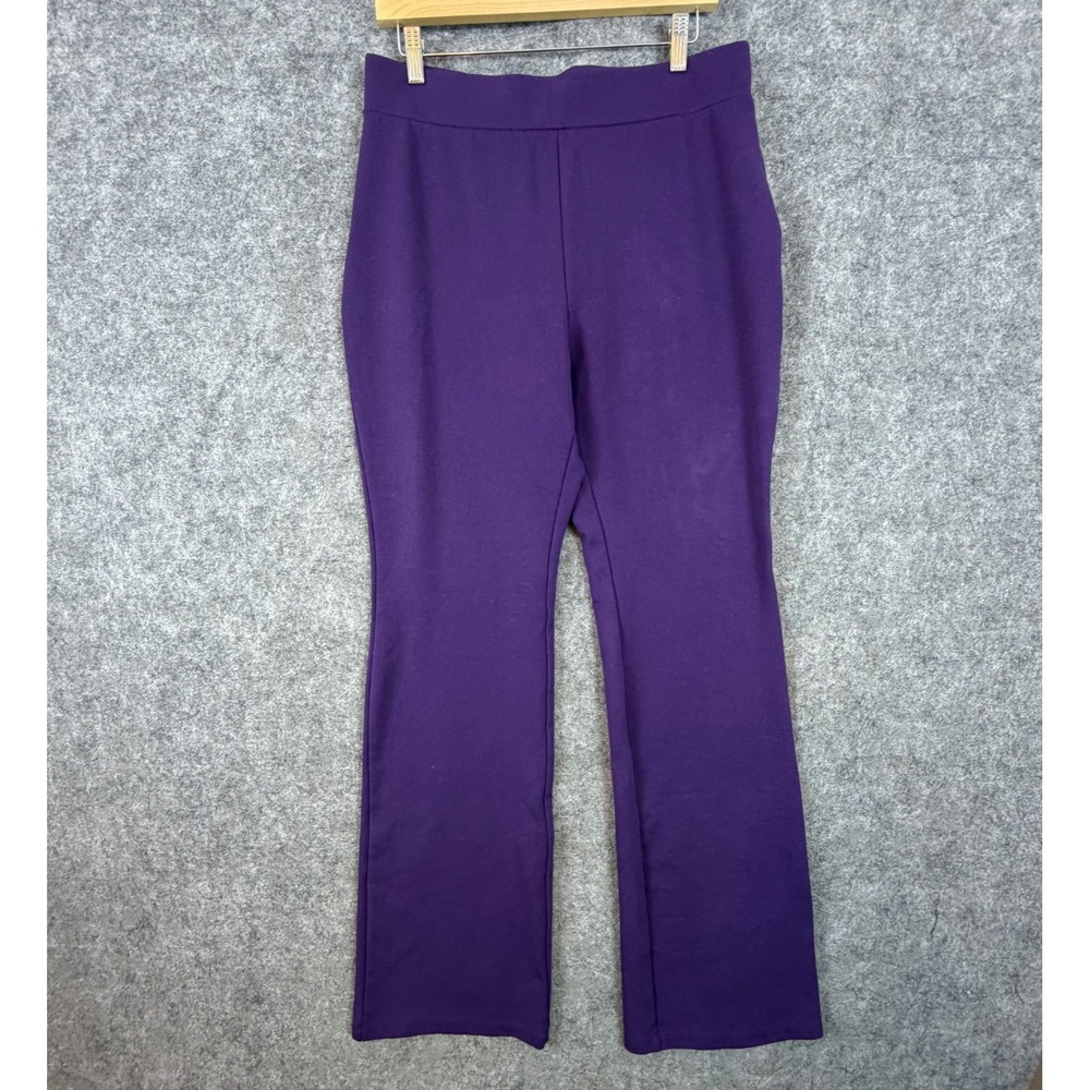 IMAN 360 Slim Ponte Bootcut Pants Womens L Tall Purple Elastic Waist Pull On